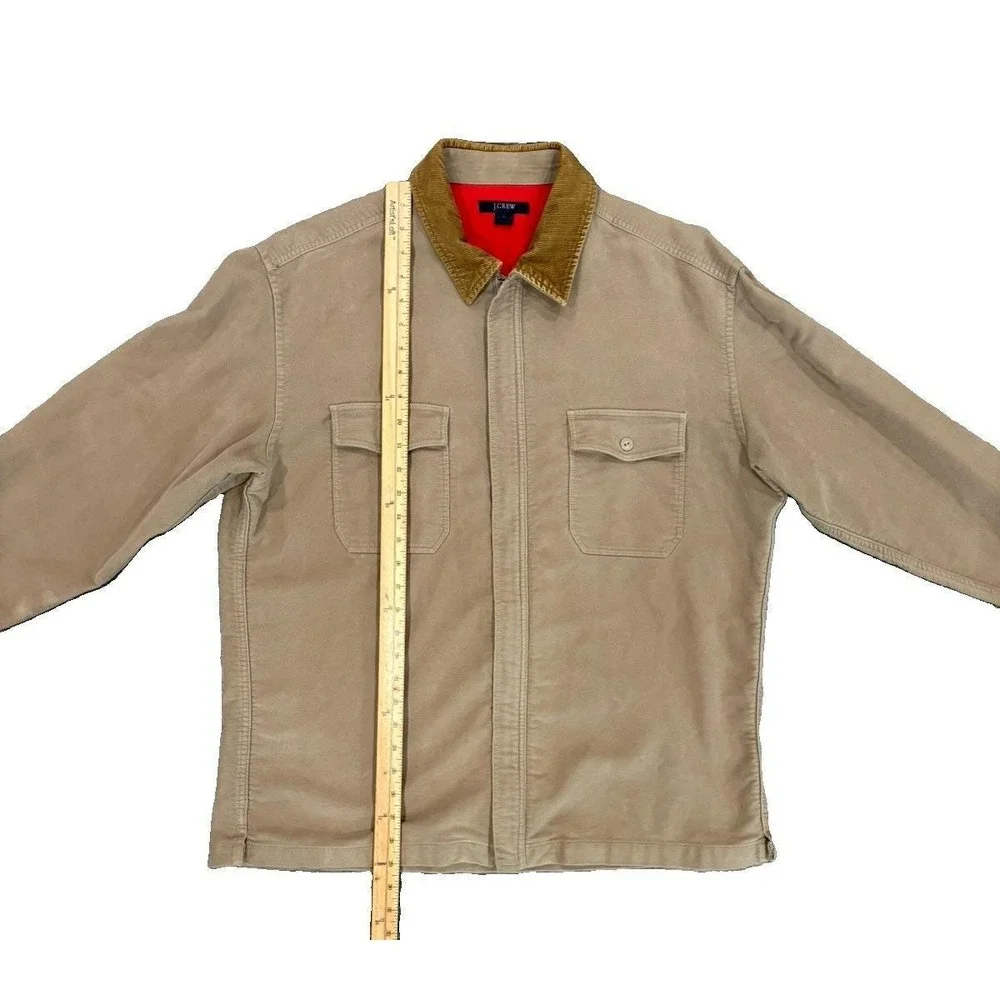 J Crew Vintage Mens Barn Jacket Large Beige Tan Corduroy Collar Chore Coat 61772
